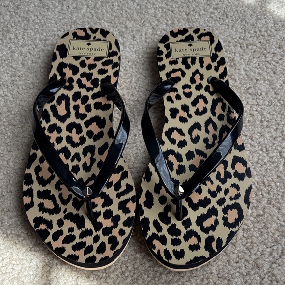 NWOT Kate Spade Black and Tan Leopard Women’s Sandals Size L (9-10) - Picture 1 of 2